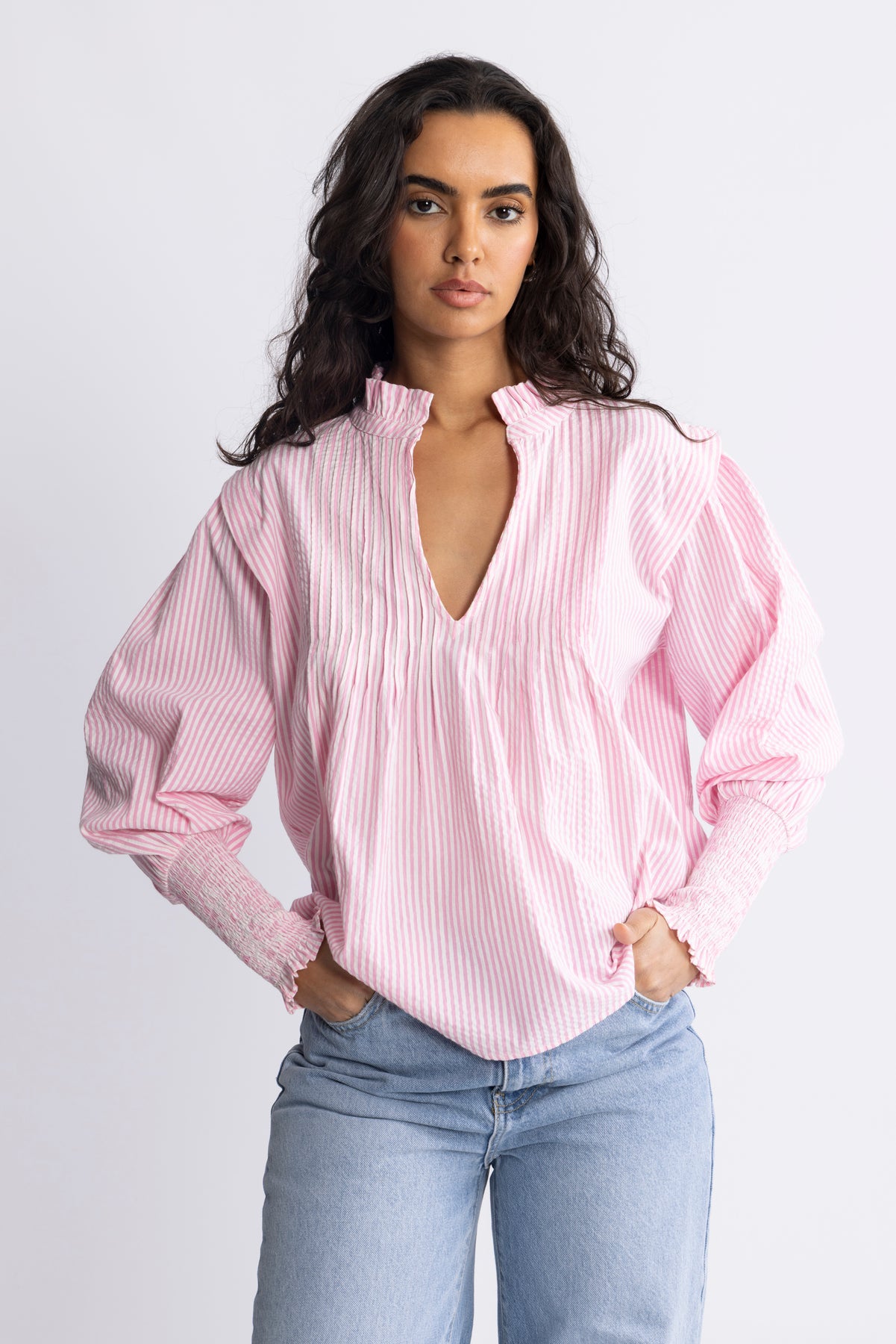 Emma Stripe Blus - Rosa