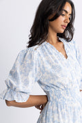Vera Flower Dobby Dress - Blue Dobby Flower