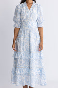 Vera Flower Dobby Dress - Blue Dobby Flower