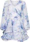 Jade Wave Chiffon Flower Dress - Blå blomma