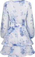 Jade Wave Chiffon Flower Dress - Blå blomma