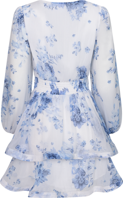 Jade Wave Chiffon Flower Dress - Blue Flower