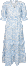 Vera Flower Dobby Dress - Blue Dobby Flower