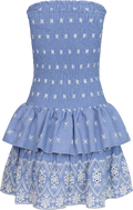 Kanutte Fine Emb Smock Dress - Blå/Vit