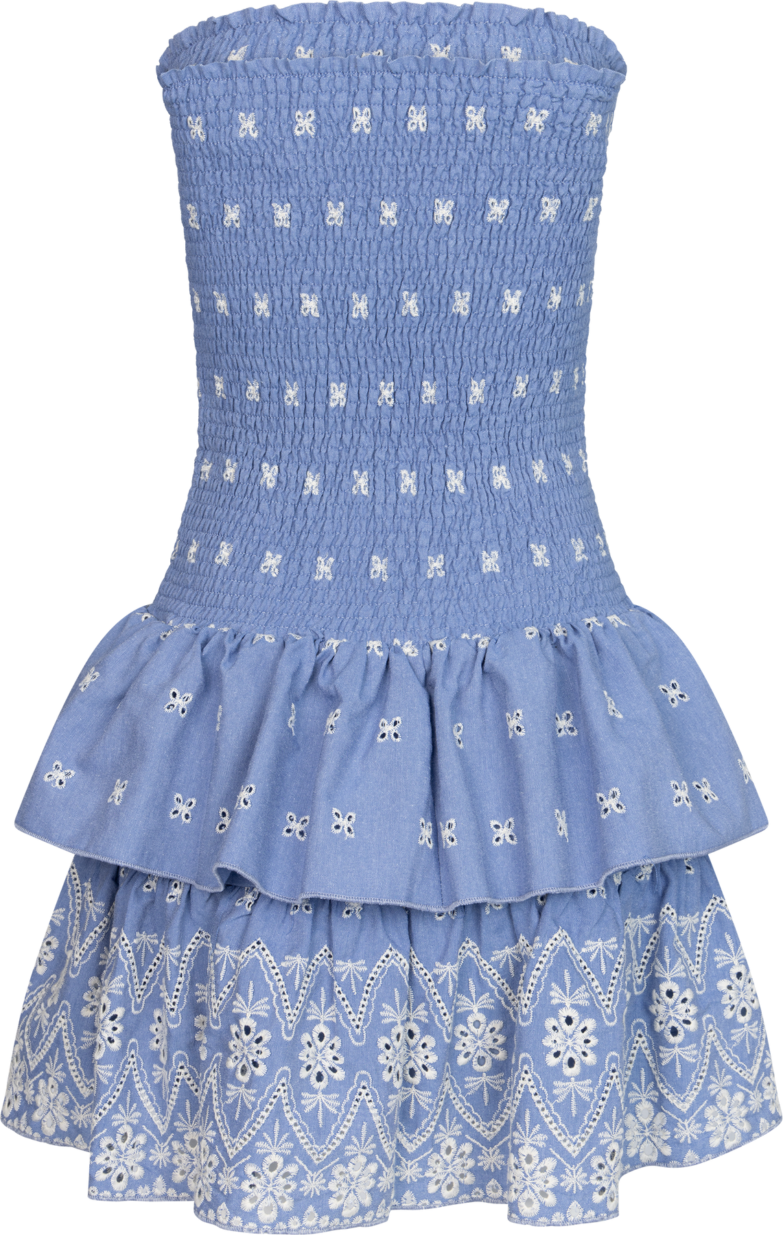Kanutte Fine Emb Smock Dress - Blå/Vit
