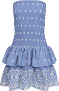 Kanutte Fine Emb Smock Dress - Blå/Vit