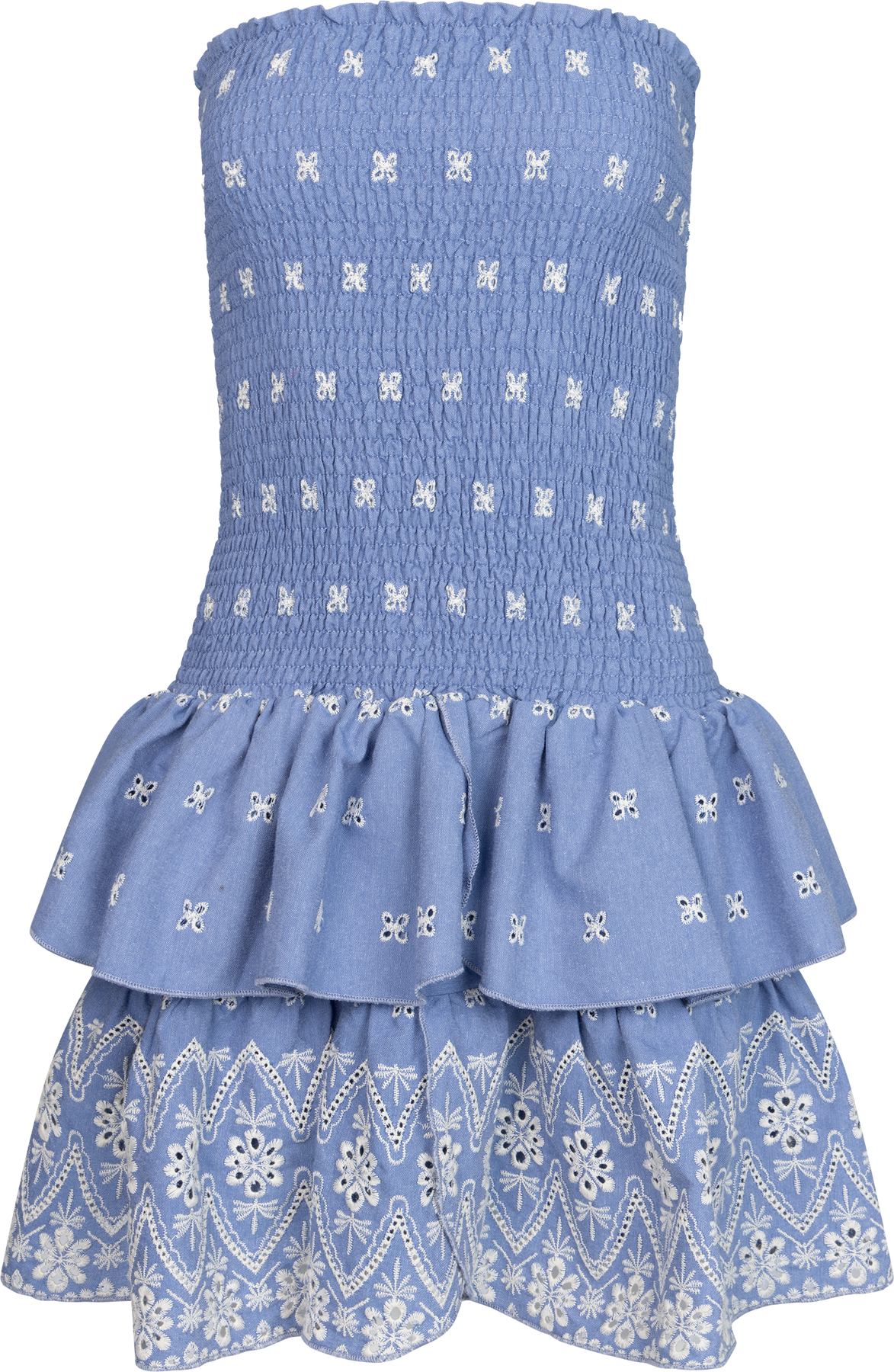 Kanutte Fine Emb Smock Dress - Blå/Vit