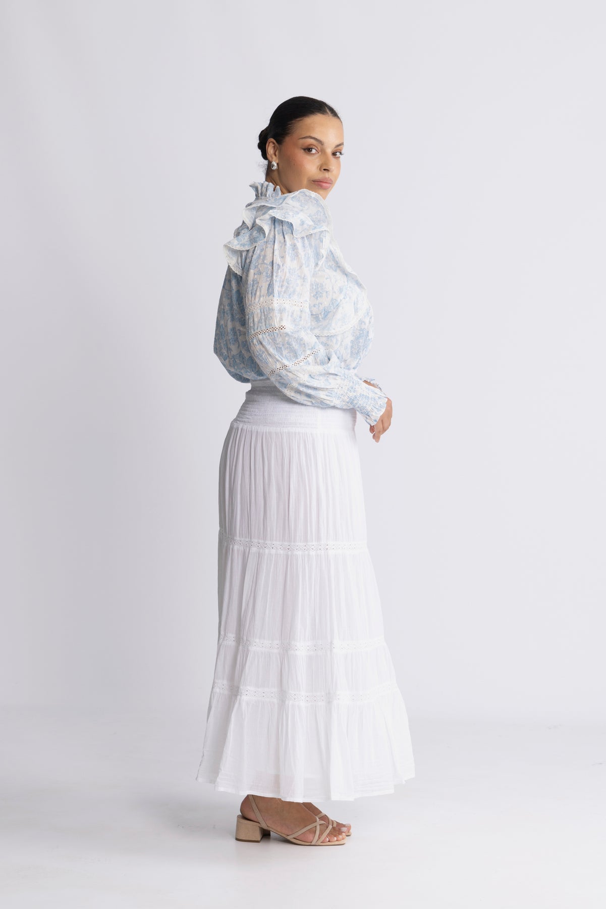 Vendla Voile High Smock Skirt - Vit