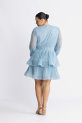 Jade Wave Plisse Dress - Ljusblå
