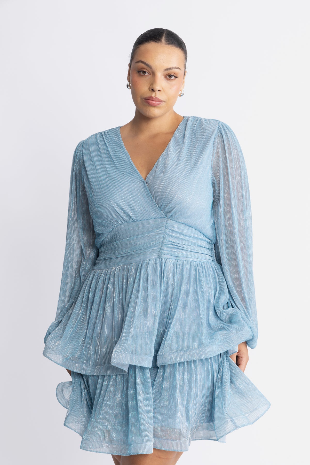 Jade Wave Plisse Dress - Ljusblå
