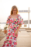 Eva Linen Midi Dress - Pink Peony