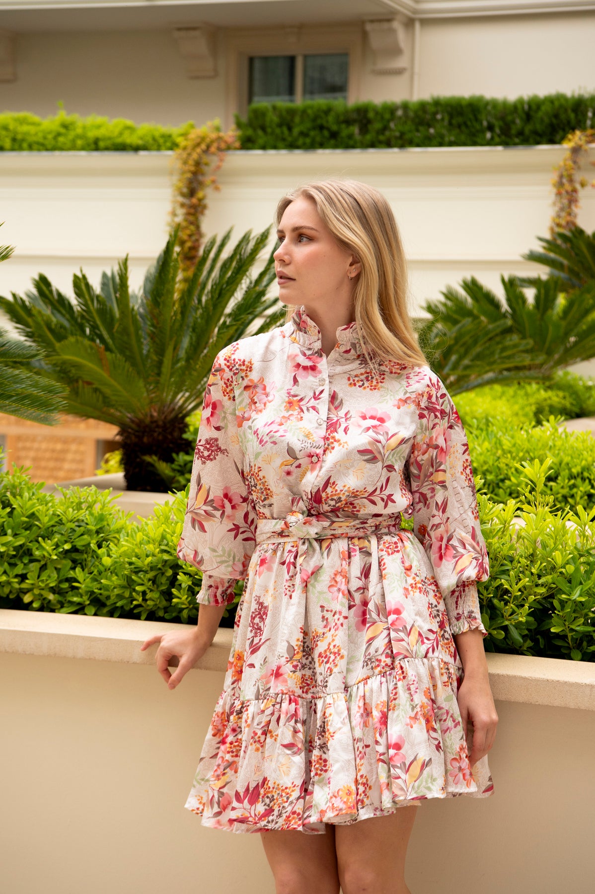 Saga Wide Dress - White Exotic Garden