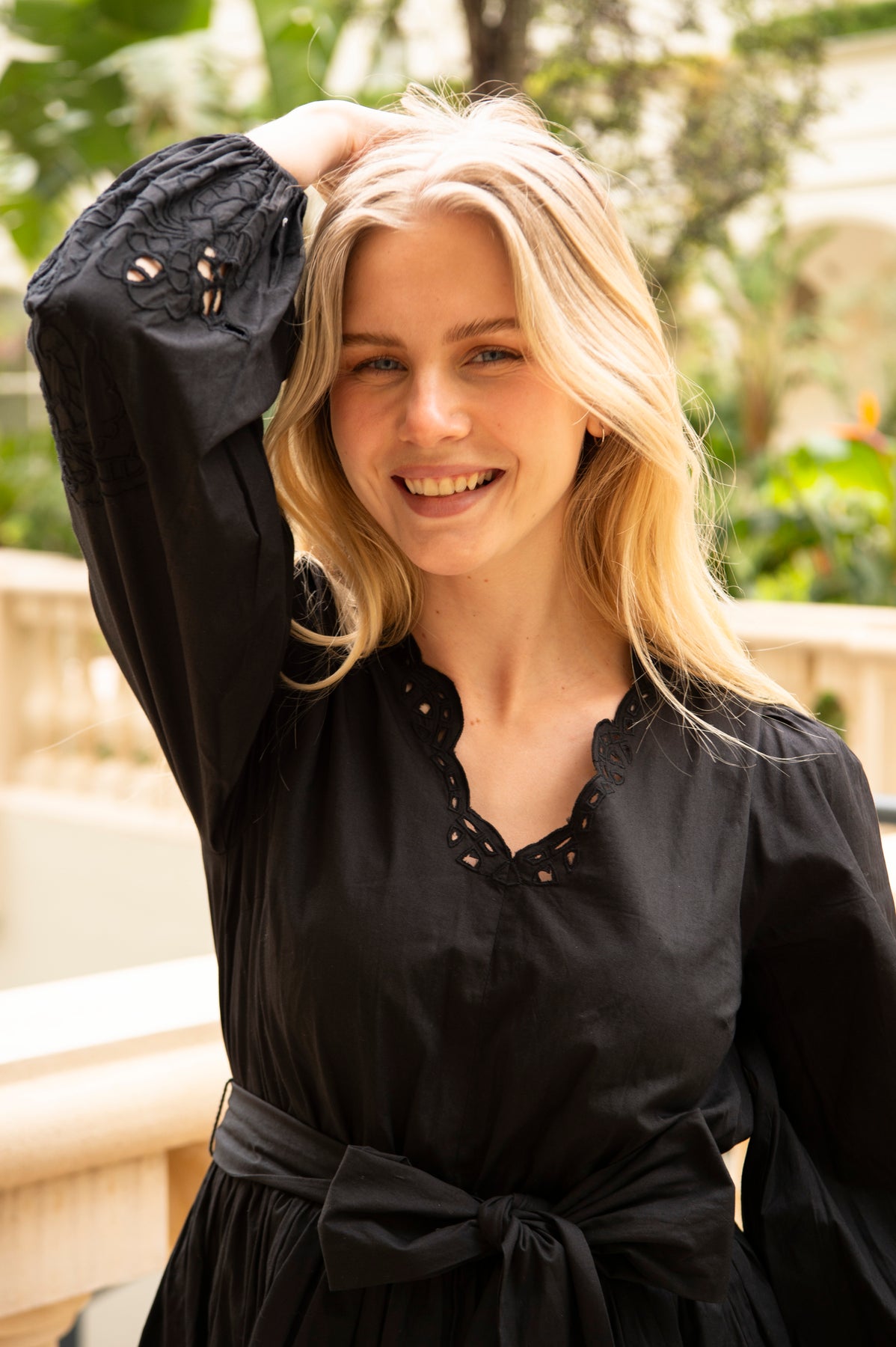 Frida Eyelet Poplin Dress - Black