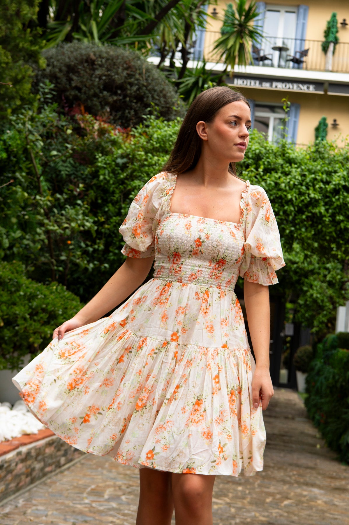 Dagna Voile Dress - White Orange Blossom