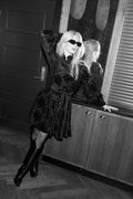 Saga Velvet Flower Dress - Black