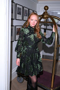 Saga Velvet Flower Dress - Green Winter Velvet