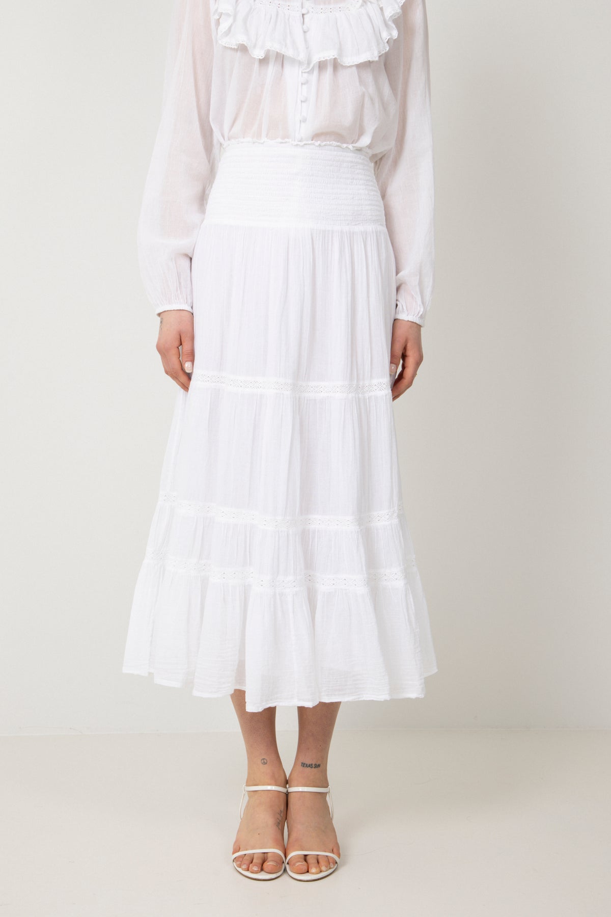 Vendla Voile High Smock Skirt - Vit