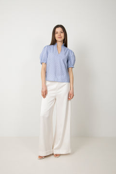 Signy Stripe Emb Blouse - Blue Stripe