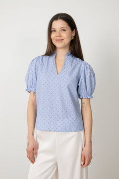 Signy Stripe Emb Blouse - Blue Stripe