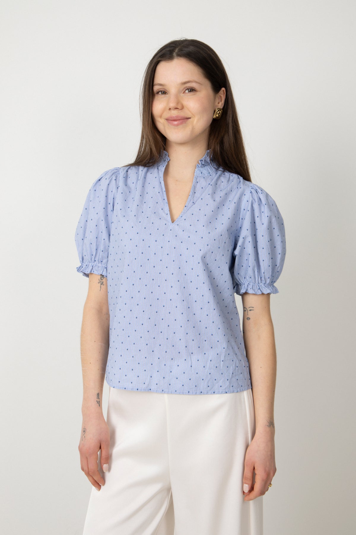 Signy Stripe Emb Blouse - Blå rand