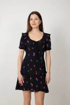 Ilse Flower Mini Dress - Black Pink