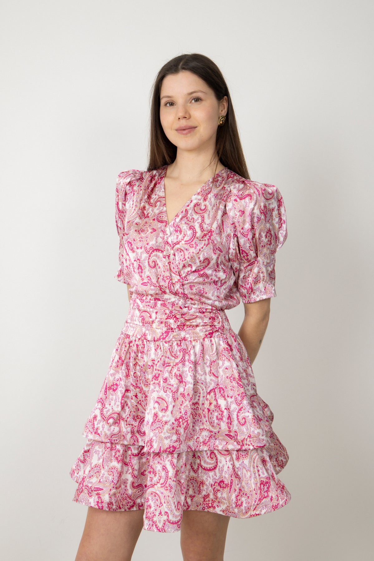 Jade Paisley Satin Dress - Pink