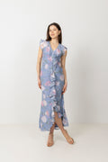 Adelia Chiffon Floral Dress - Ljusblå