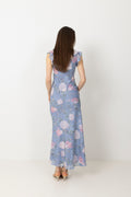 Adelia Chiffon Floral Dress - Ljusblå