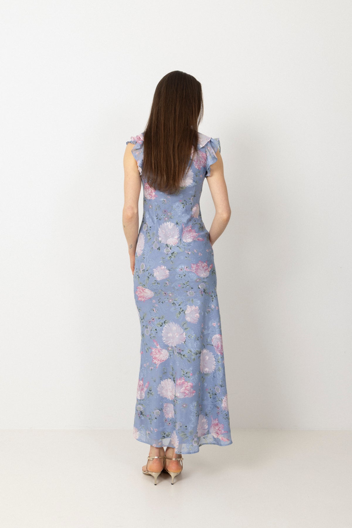 Adelia Chiffon Floral Dress - Ljusblå
