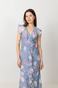 Adelia Chiffon Floral Dress - Ljusblå