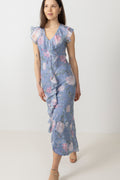 Adelia Chiffon Floral Dress - Ljusblå