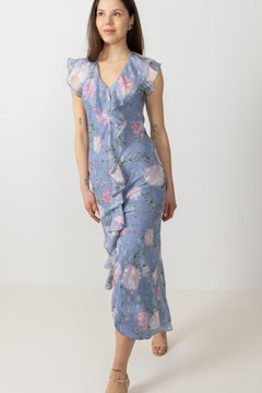 Adelia Chiffon Floral Dress - Light Blue