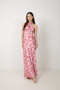 Ebba Flowery Satin Maxiklänning - Rosa