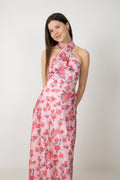 Ebba Flowery Satin Maxiklänning - Rosa