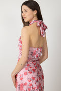 Ebba Flowery Satin Maxiklänning - Rosa