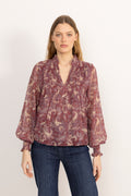 Emma Chiffon B Paisley Blus - Wine Paisley