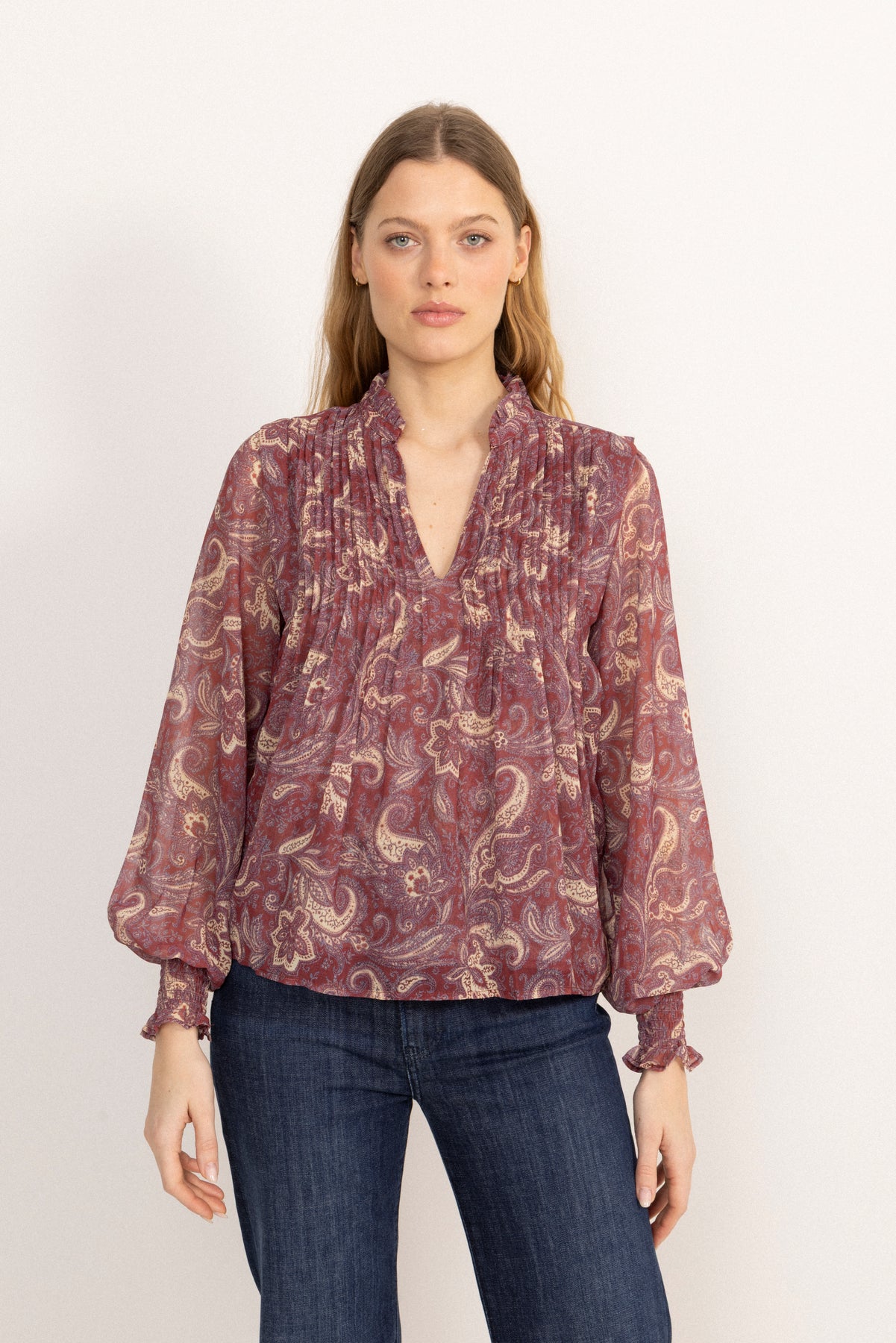 Emma Chiffon B Paisley Blus - Wine Paisley