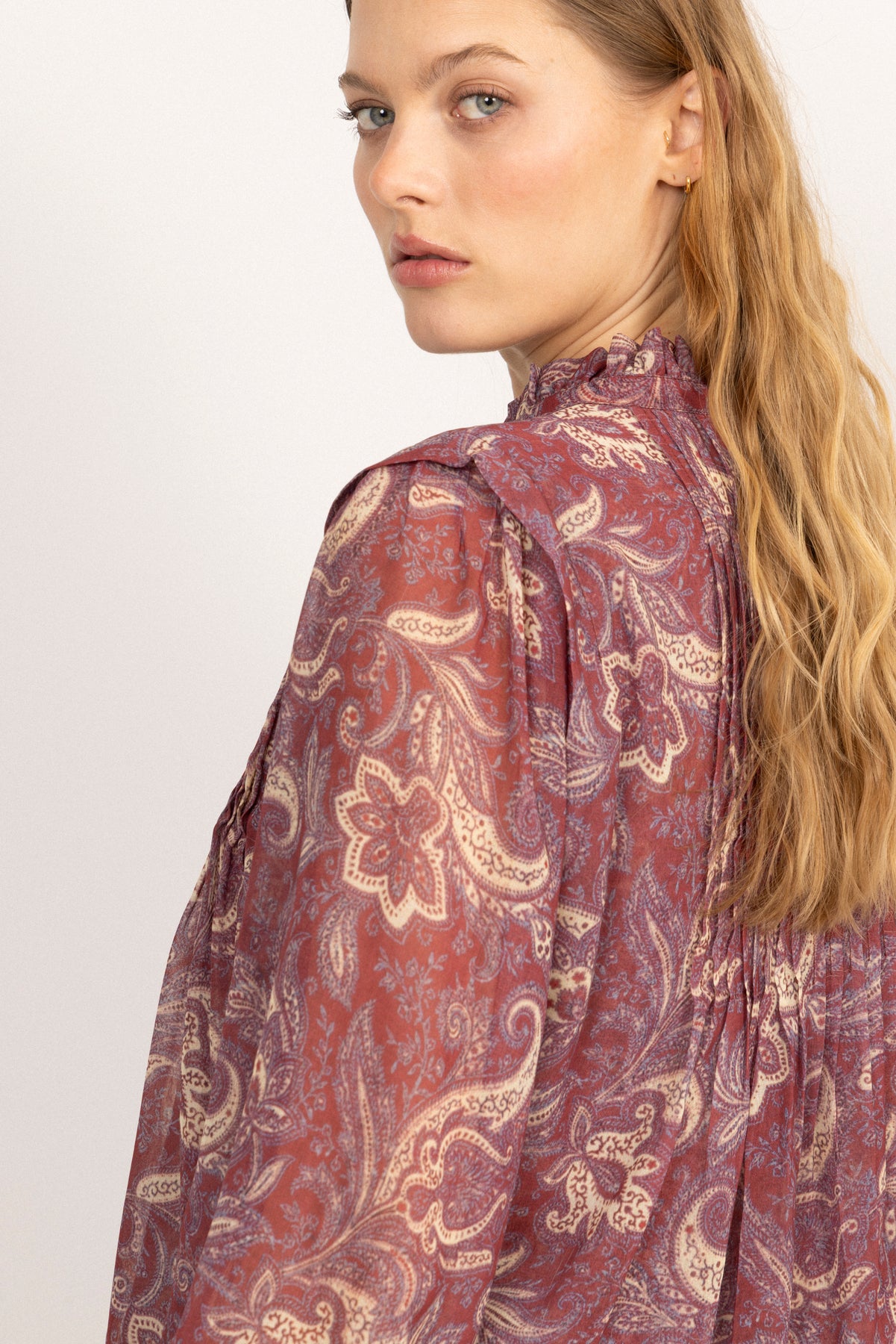 Emma Chiffon B Paisley Blus - Wine Paisley