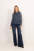 Rira Smock Chiffon Blouse - Blå Paisley