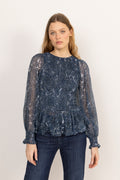 Rira Smock Chiffon Blouse - Blå Paisley