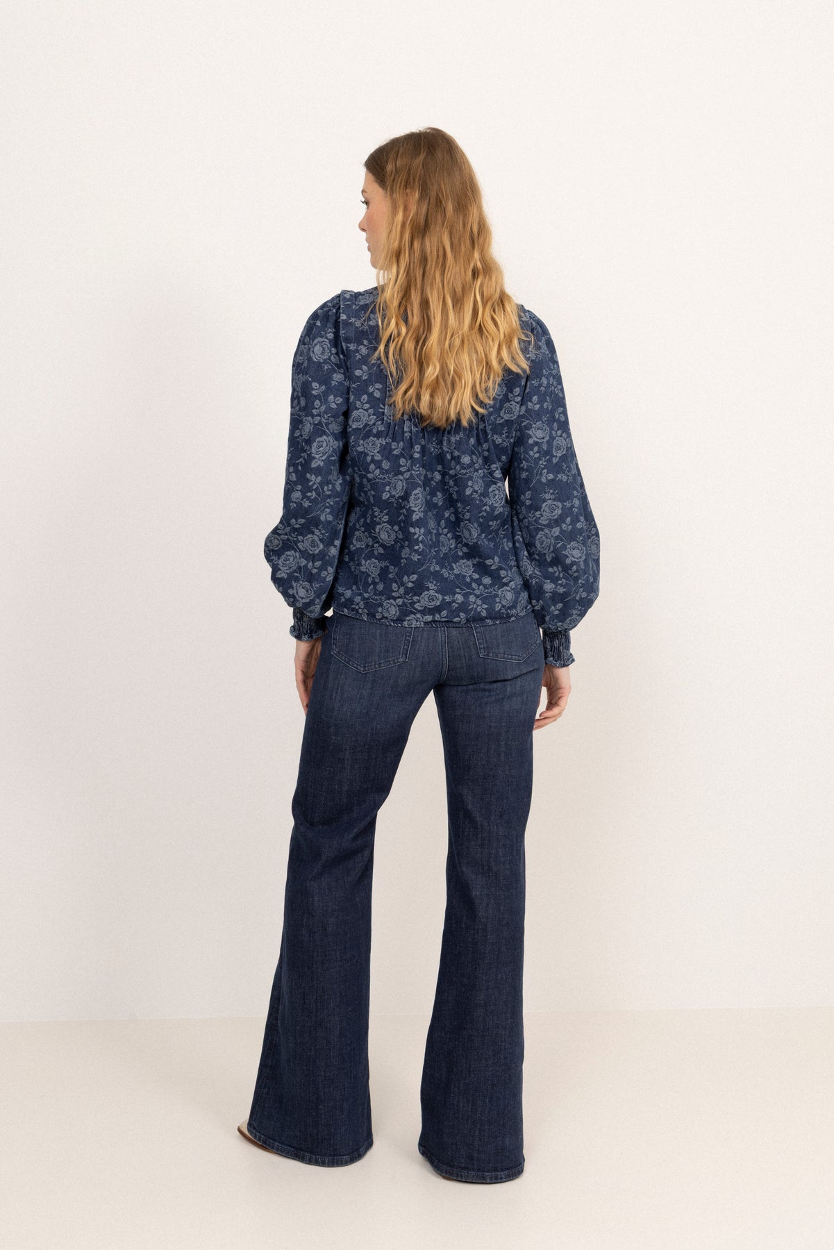 Emma Denim Jacquard Blus - Blue Flower
