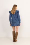 Ragna Denim Ruffle Blouse - Blå