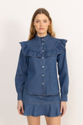 Ragna Denim Ruffle Blouse - Blå