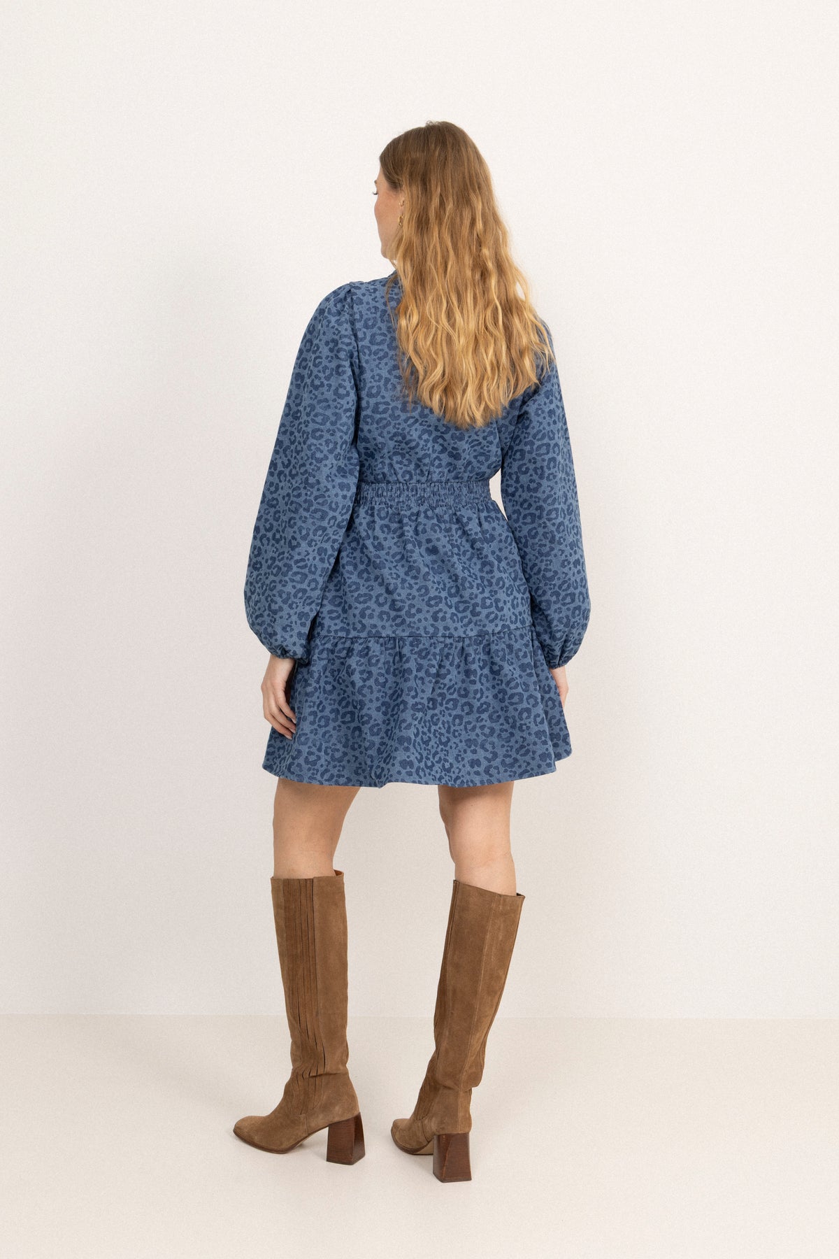 Evina Denim Leo Dress - Blue Leopard
