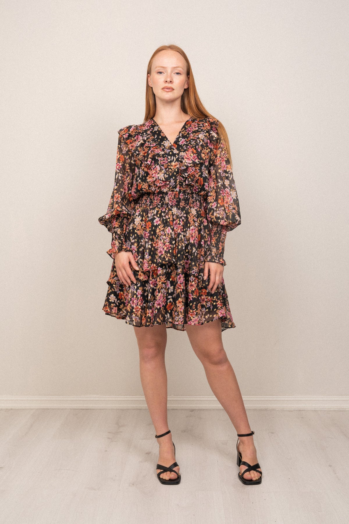 Frøya Short Golden Flower Dress - Black