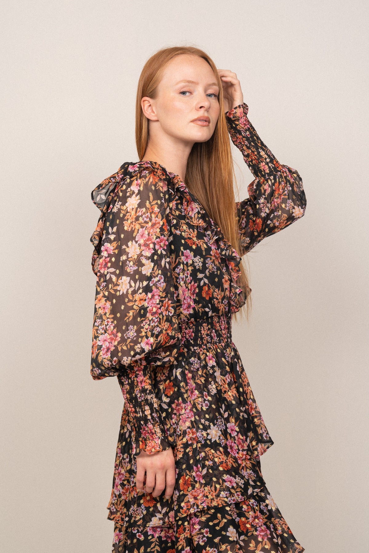 Frøya Short Golden Flower Dress - Black