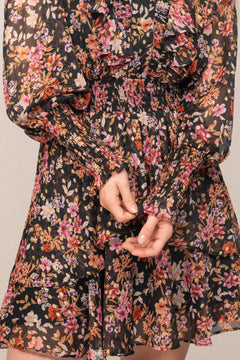 Frøya Short Golden Flower Dress - Black