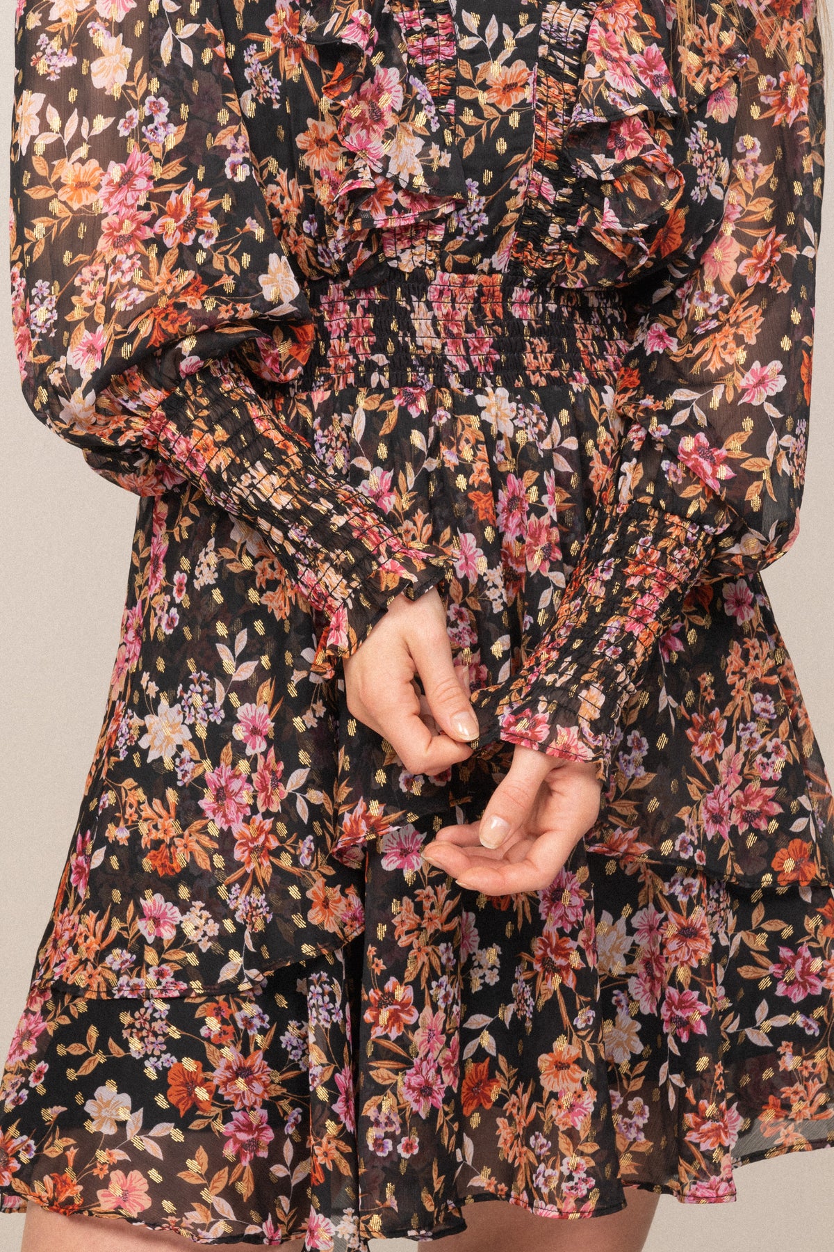 Frøya Short Golden Flower Dress - Black