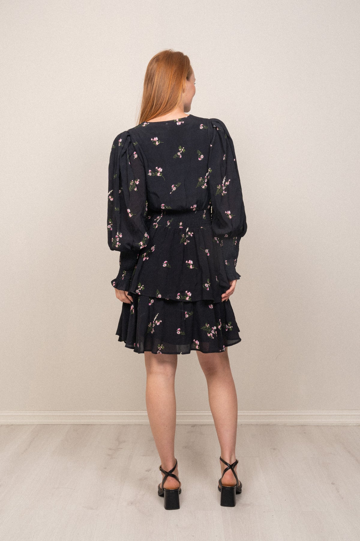 Jade Crepe Dress - Navy Small Flower