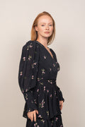 Jade Crepe Dress - Navy Small Flower